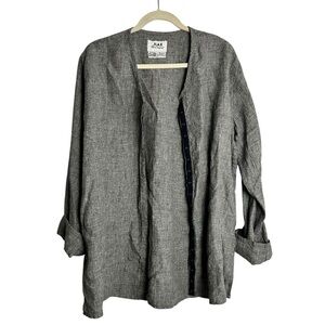 FLAX by Jeanne Engelhart 100% Linen Button Front Tunic Jacket Top Gray Black L